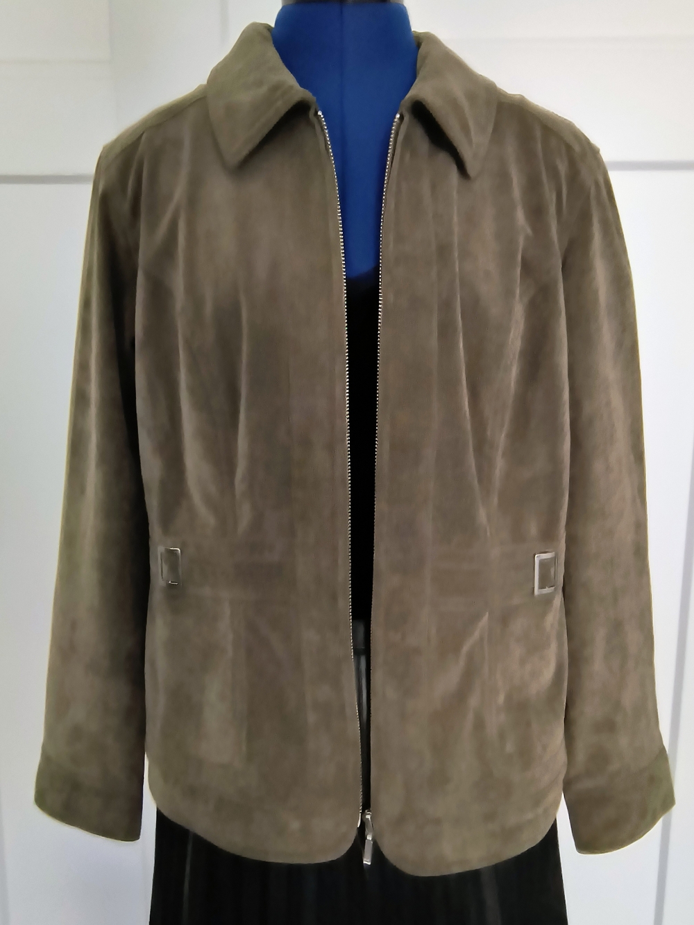 Christopher & Banks Olive Green Taupe Suede Zip Jacket